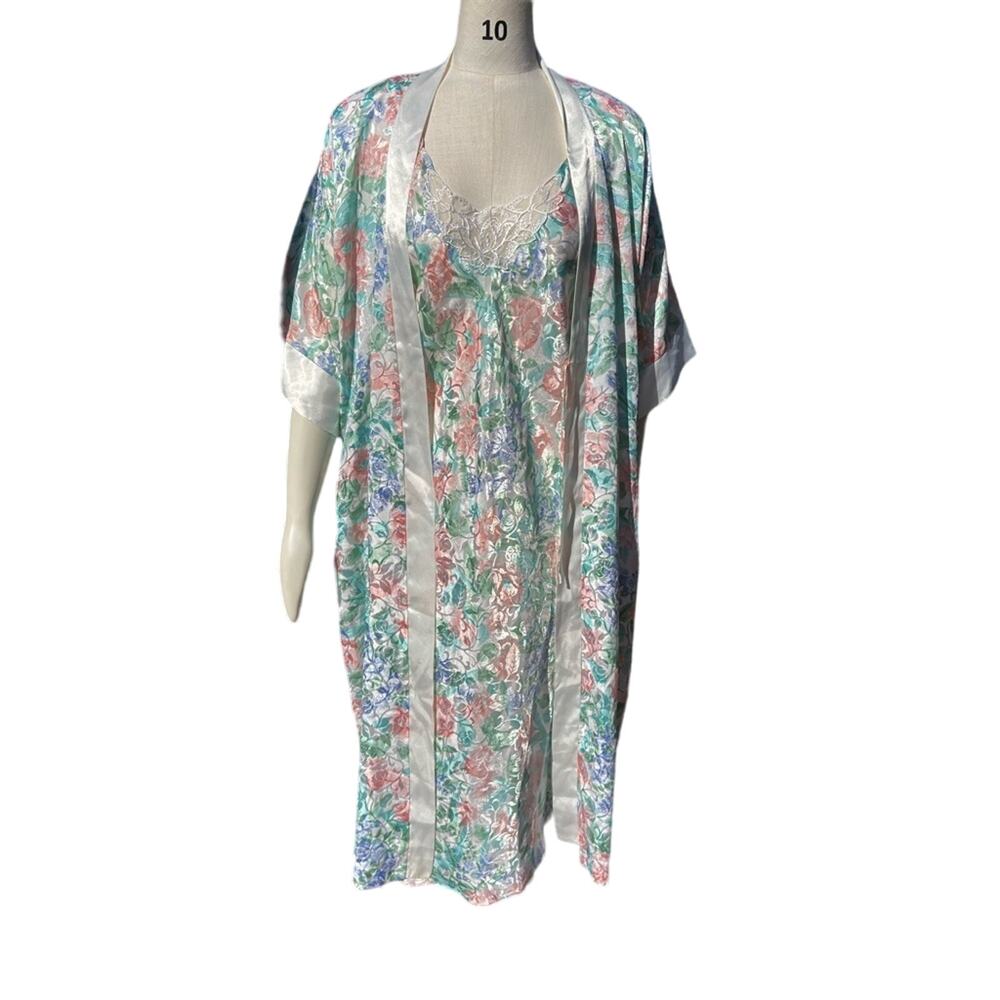 Vintage Floral Nightgown & Robe Two Piece Set Women’s Size M